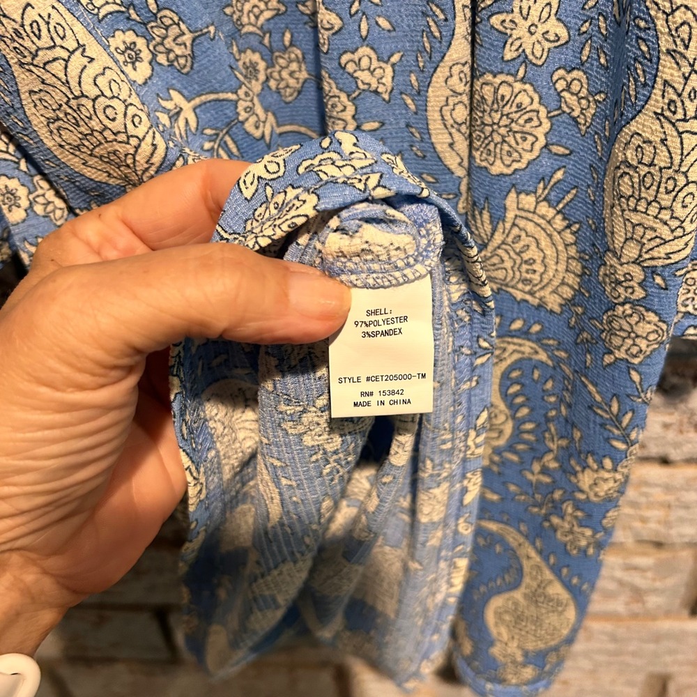 Melloday Blue Paisley Floral Cold Shoulder Smocked Top Small CET205000-TM - Picture 5 of 6